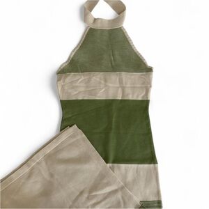 Green and Cream Halter Dress